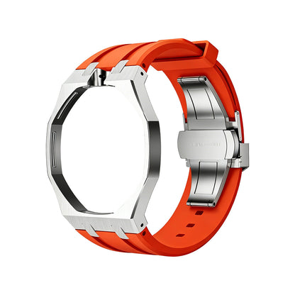 Bracelet en silicone acier orange-rouge Oak Pop