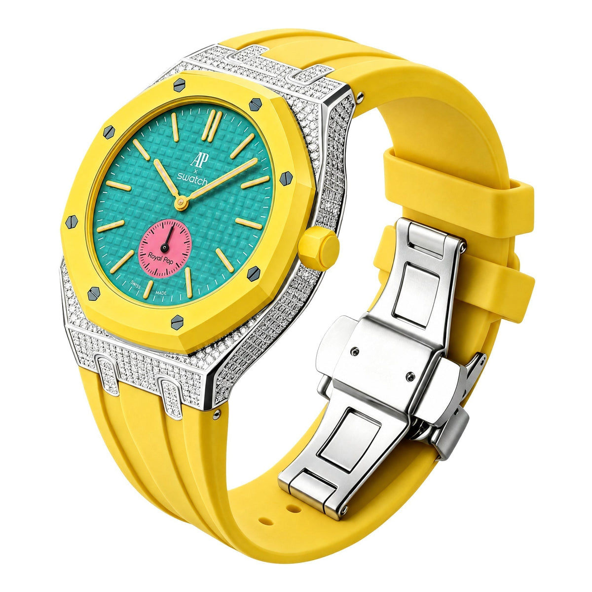 Royal Oak Pop Exklusiv-Stahlgehäuse mit Diamanten (Moissanit) & Silikonarmband