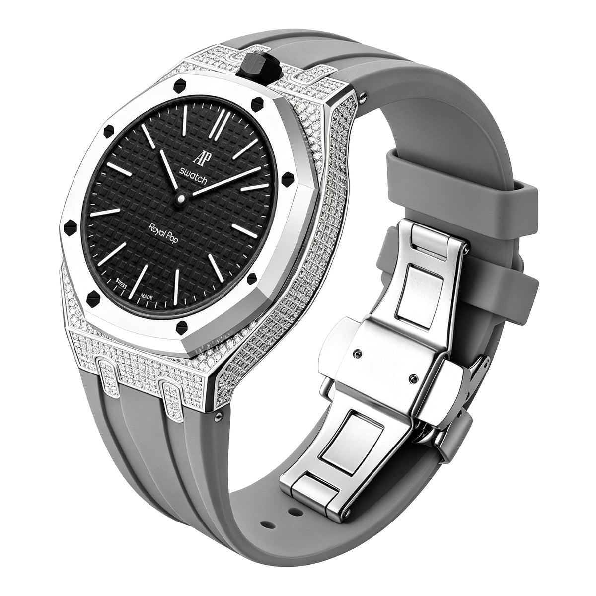 Royal Oak Pop Exklusiv-Stahlgehäuse mit Diamanten (Moissanit) & Silikonarmband