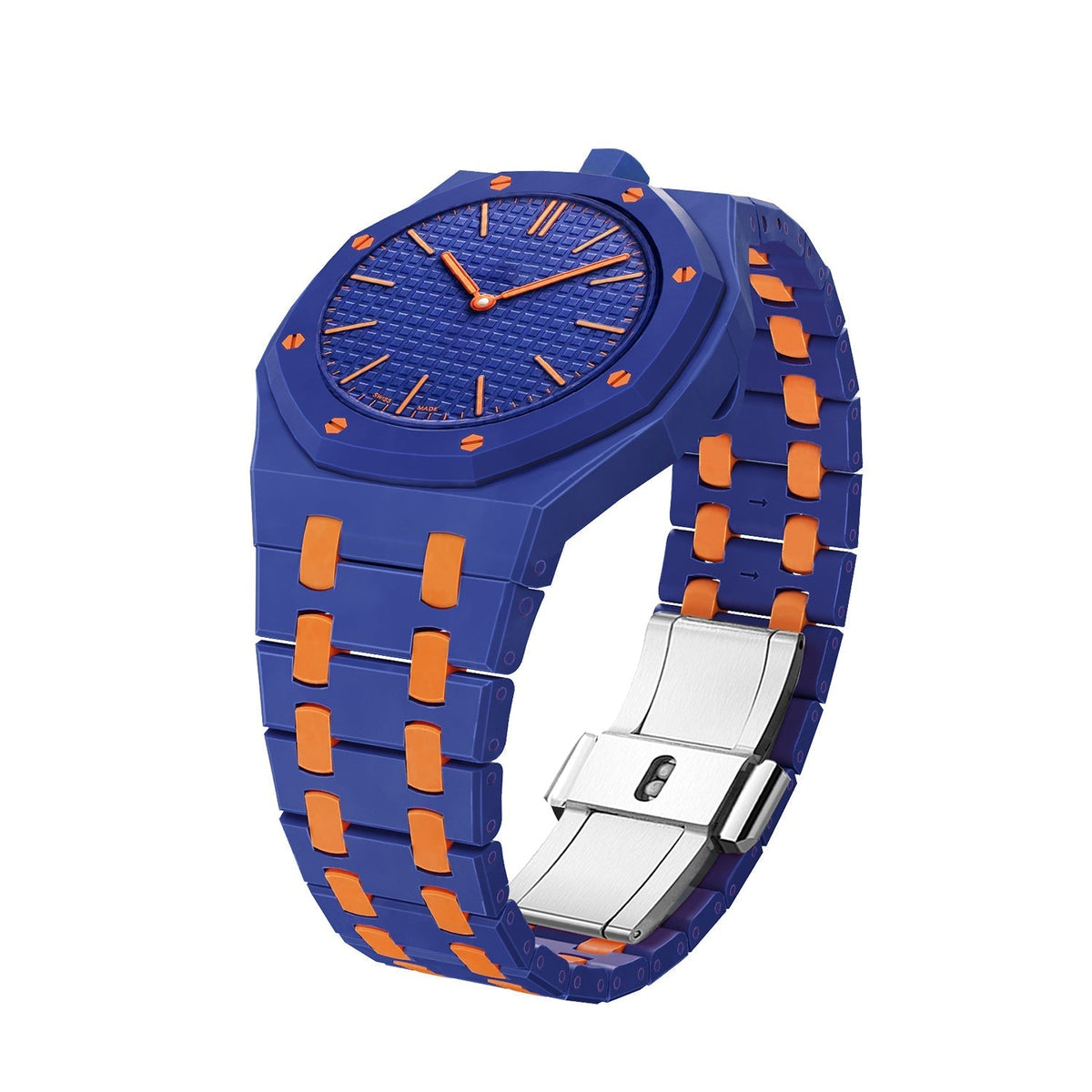 Cinturino in bioceramica Oak Pop Exclusive blu scuro e arancione