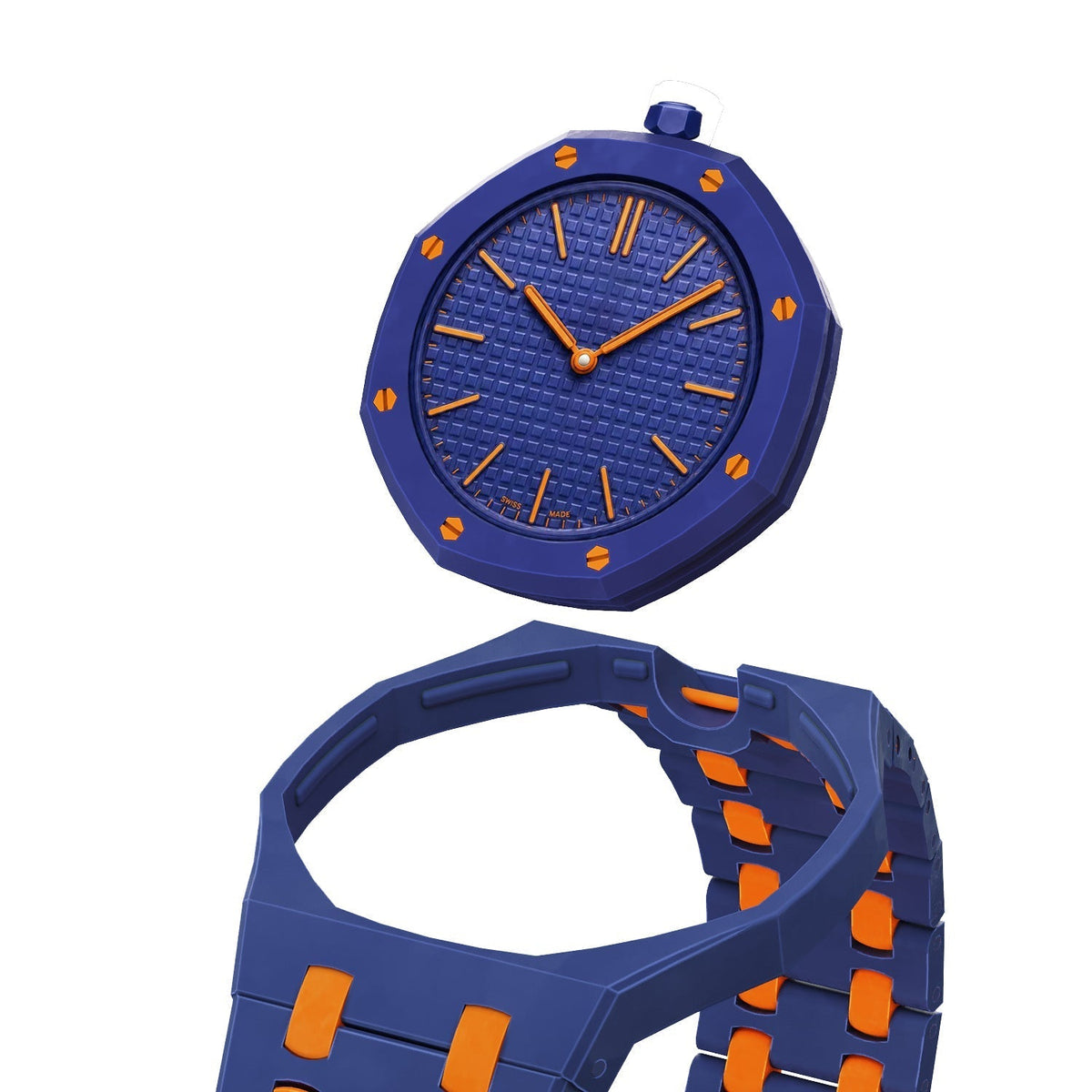 Cinturino in bioceramica Oak Pop Exclusive blu scuro e arancione