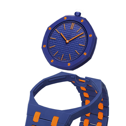 Cinturino in bioceramica Oak Pop Exclusive blu scuro e arancione