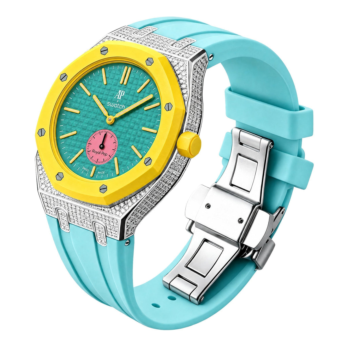 Royal Oak Pop Exklusiv-Stahlgehäuse mit Diamanten (Moissanit) & Silikonarmband