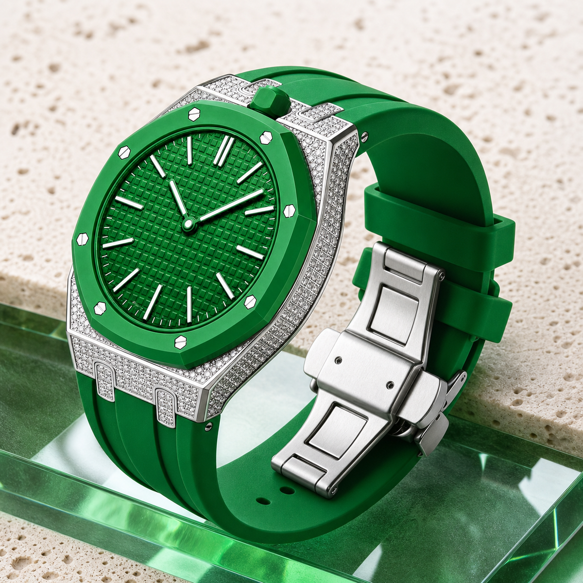 Royal Oak Pop Exklusiv-Stahlgehäuse mit Diamanten (Moissanit) & Silikonarmband