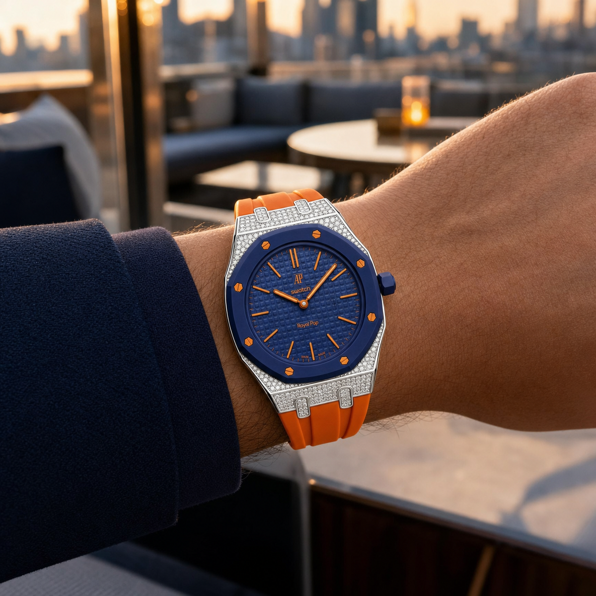 Royal Oak Pop Exklusiv-Stahlgehäuse mit Diamanten (Moissanit) & Silikonarmband